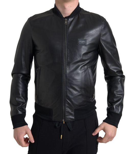 Dolce & Gabbana Elegant Black Leather Bomber Jacket