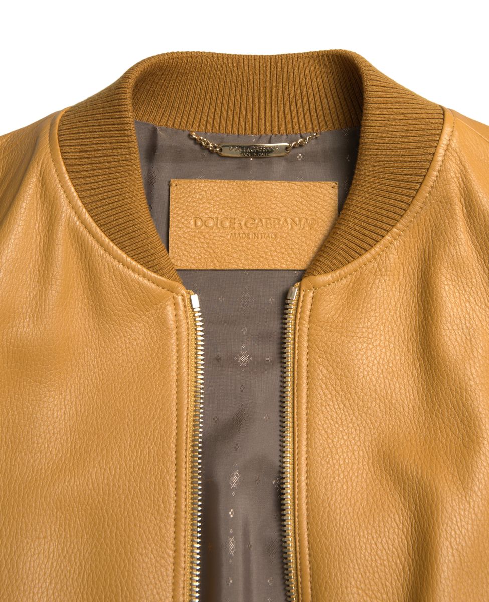 Dolce & Gabbana Luxurious Cream Deerskin Leather Bomber Jacket