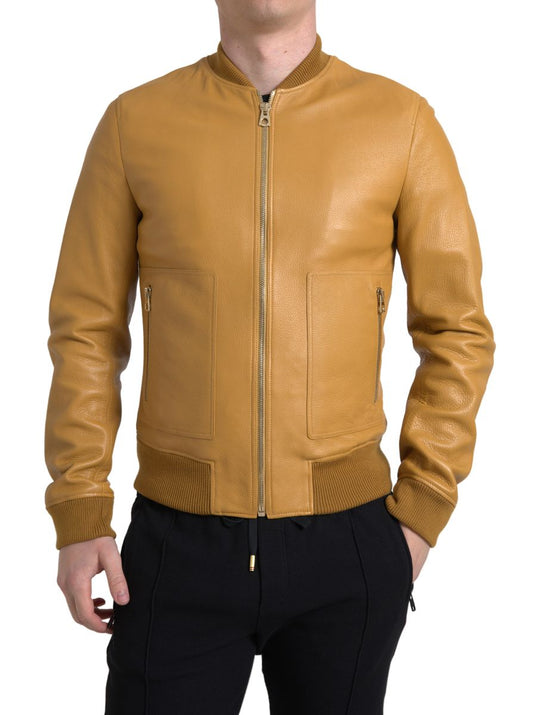 Dolce & Gabbana Luxurious Cream Deerskin Leather Bomber Jacket