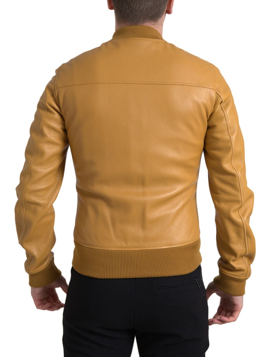 Dolce & Gabbana Luxurious Cream Deerskin Leather Bomber Jacket