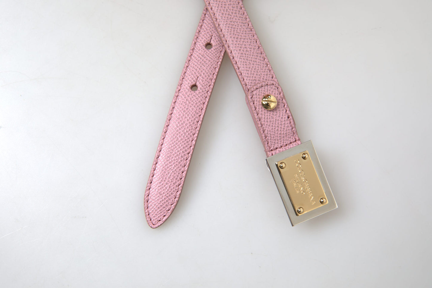 Dolce & Gabbana Chic Pink Leather Belt with Engraved Buckle