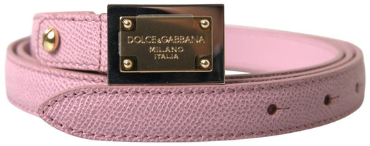 Dolce & Gabbana Chic Pink Leather Belt with Engraved Buckle