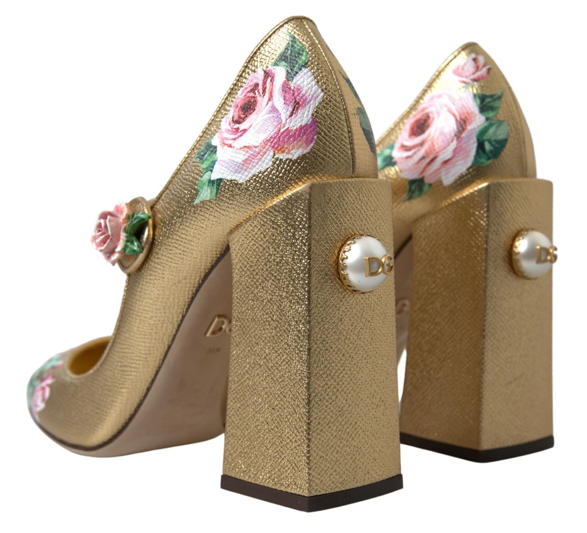 Dolce & Gabbana Elegant Gold Floral Cuban Heel Pumps