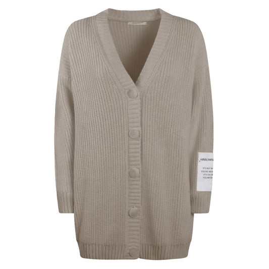 Hinnominate Oversized V-Neck Pearl Knit Cardigan - Beige