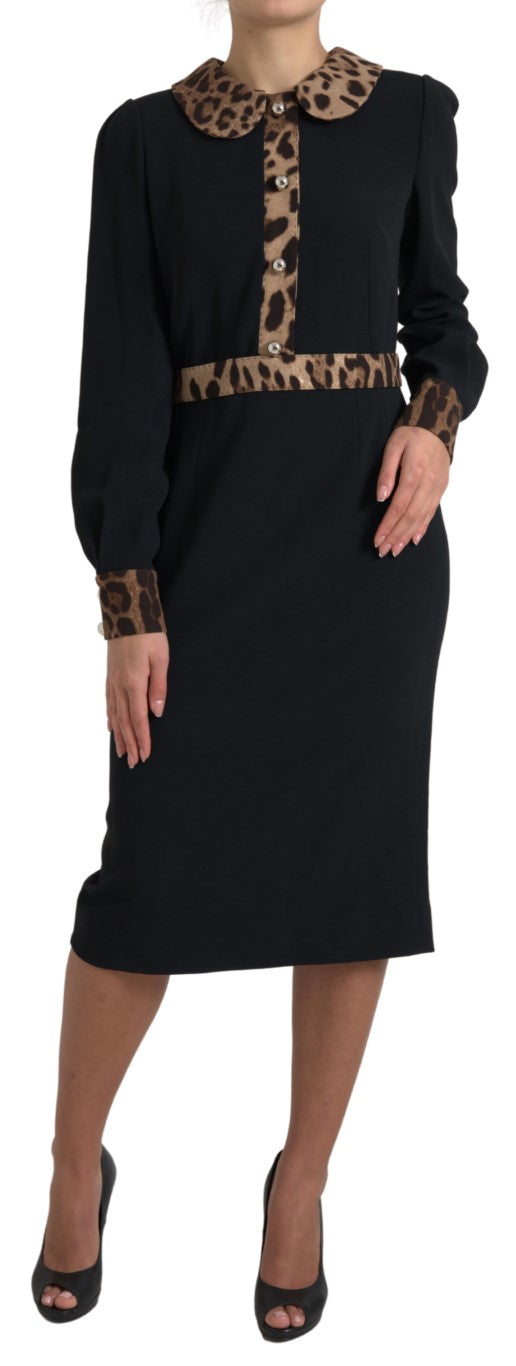 Dolce & Gabbana Elegant Black Midi Sheath Dress with Collar