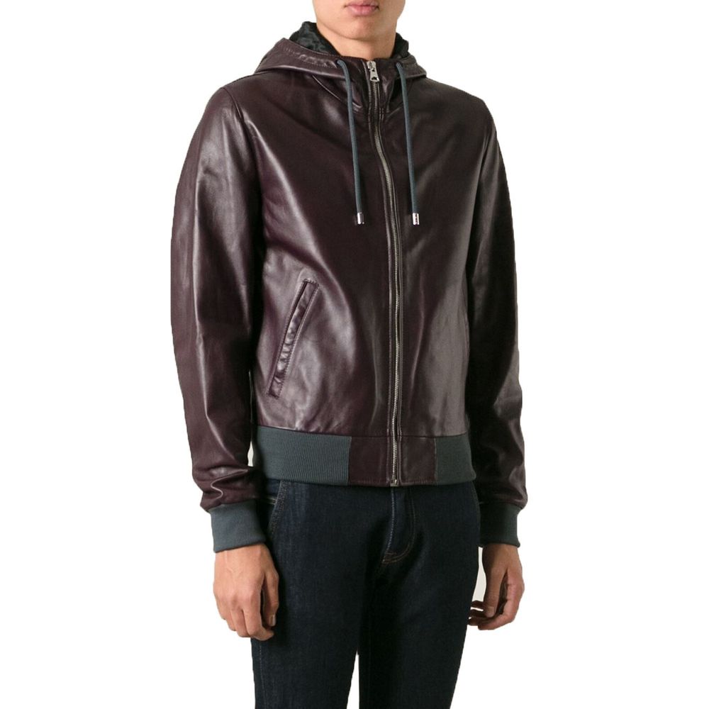 Dolce & Gabbana Purple Lambskin Hooded Luxury Jacket