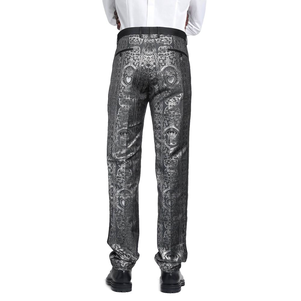 Dolce & Gabbana Elegant Satin & Silk Abstract Motif Trousers