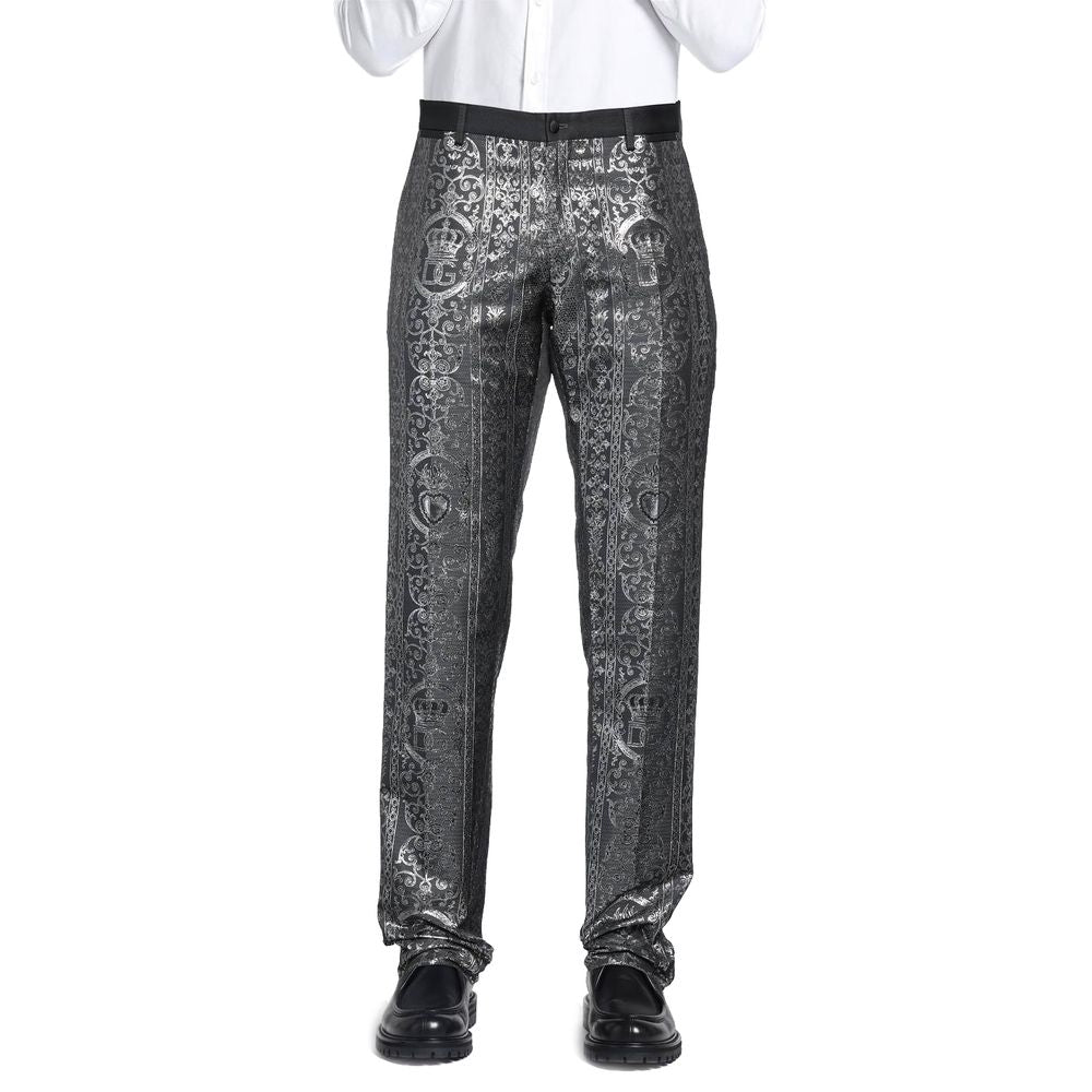 Dolce & Gabbana Elegant Satin & Silk Abstract Motif Trousers