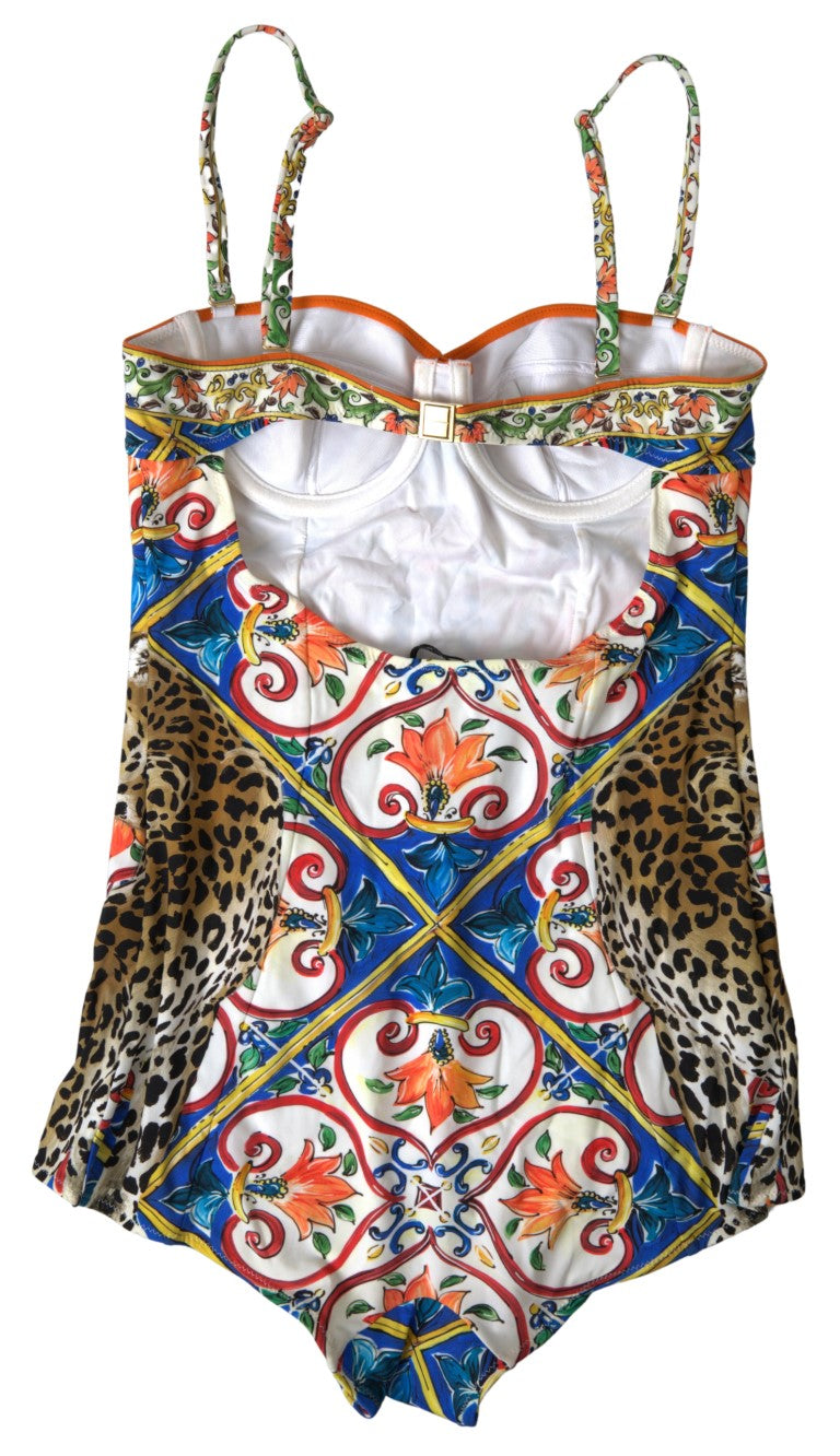 Dolce & Gabbana Multicolor Caretto Print One Piece Swimsuit