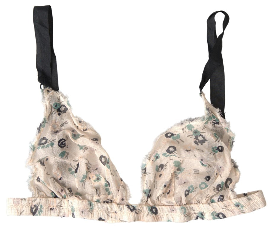 Costume National Elegant Floral Print Beige Bra