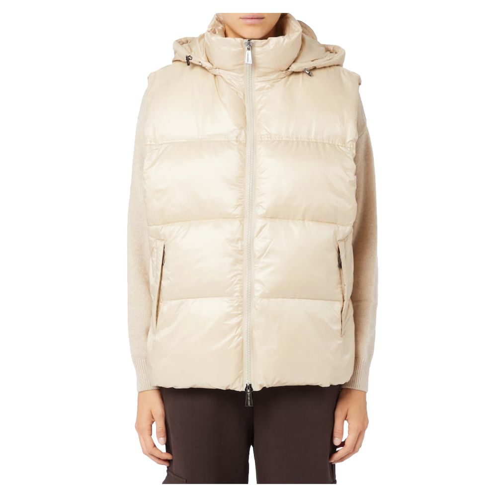 Hinnominate Sleeveless Hooded Down Jacket in Beige