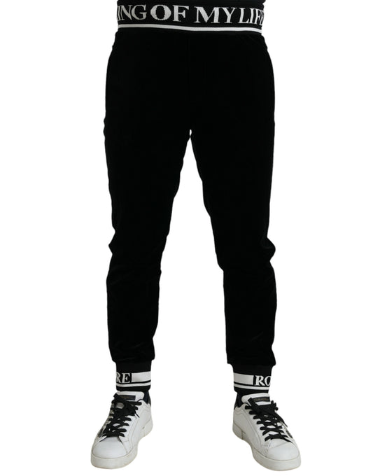 Dolce & Gabbana Sleek Black Velvet Joggers - Timeless Elegance