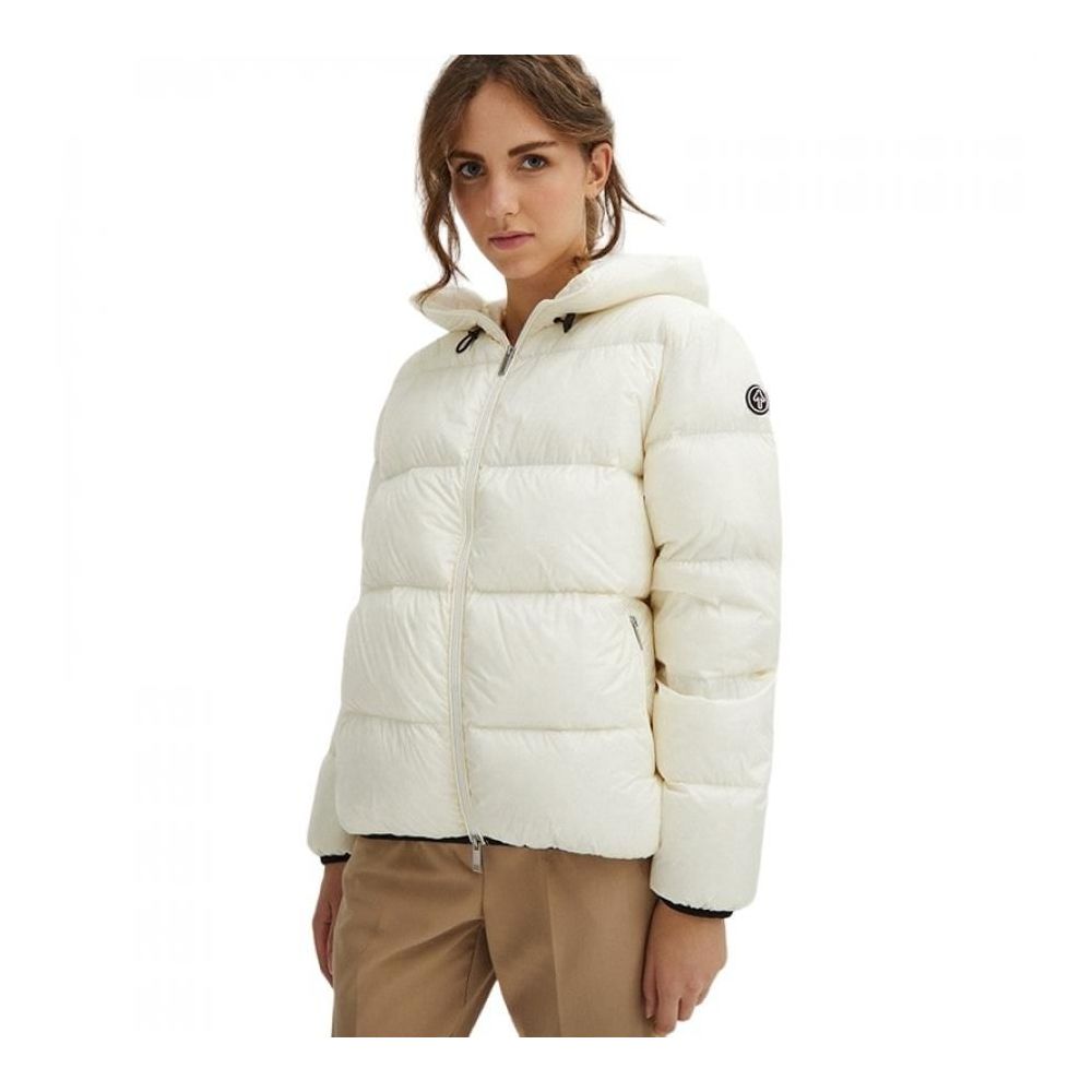 Centogrammi Elegant White Hooded Feather Jacket