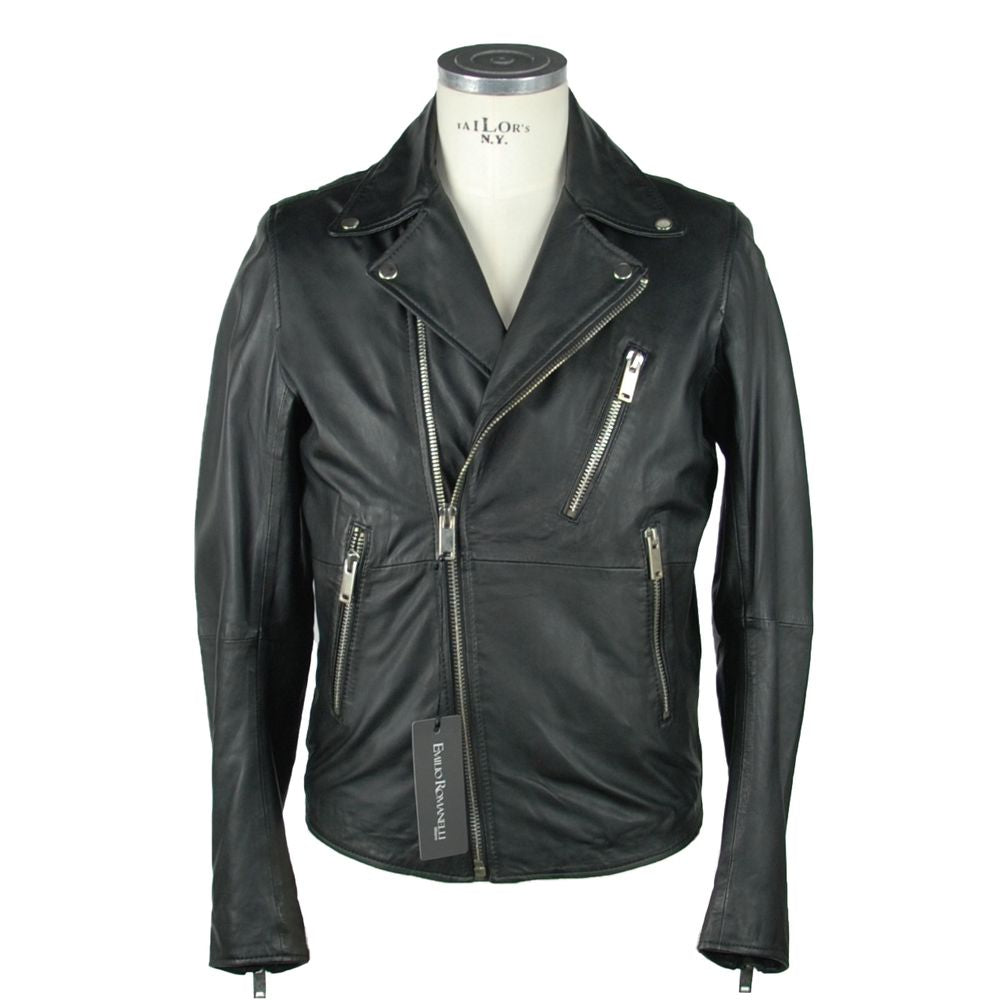 Emilio Romanelli Sleek Black Leather Jacket for Men