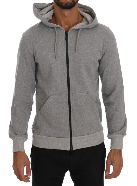 Daniele Alessandrini Chic Gray Full-Zip Cotton Hoodie