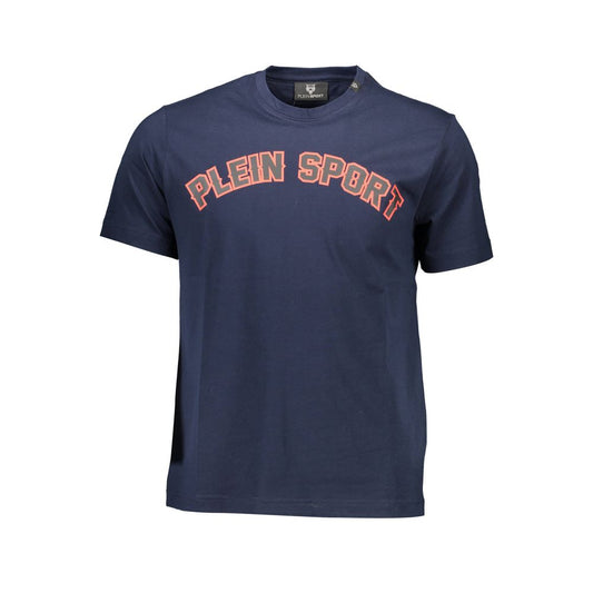 Plein Sport Sleek Blue Crew Neck Tee with Contrasting Prints