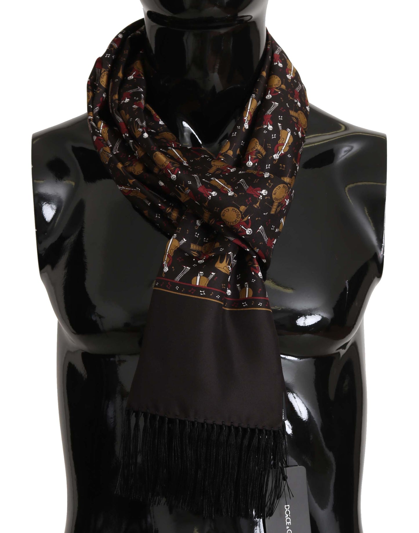 Dolce & Gabbana Elegant Brown Silk Musicians Print Scarf