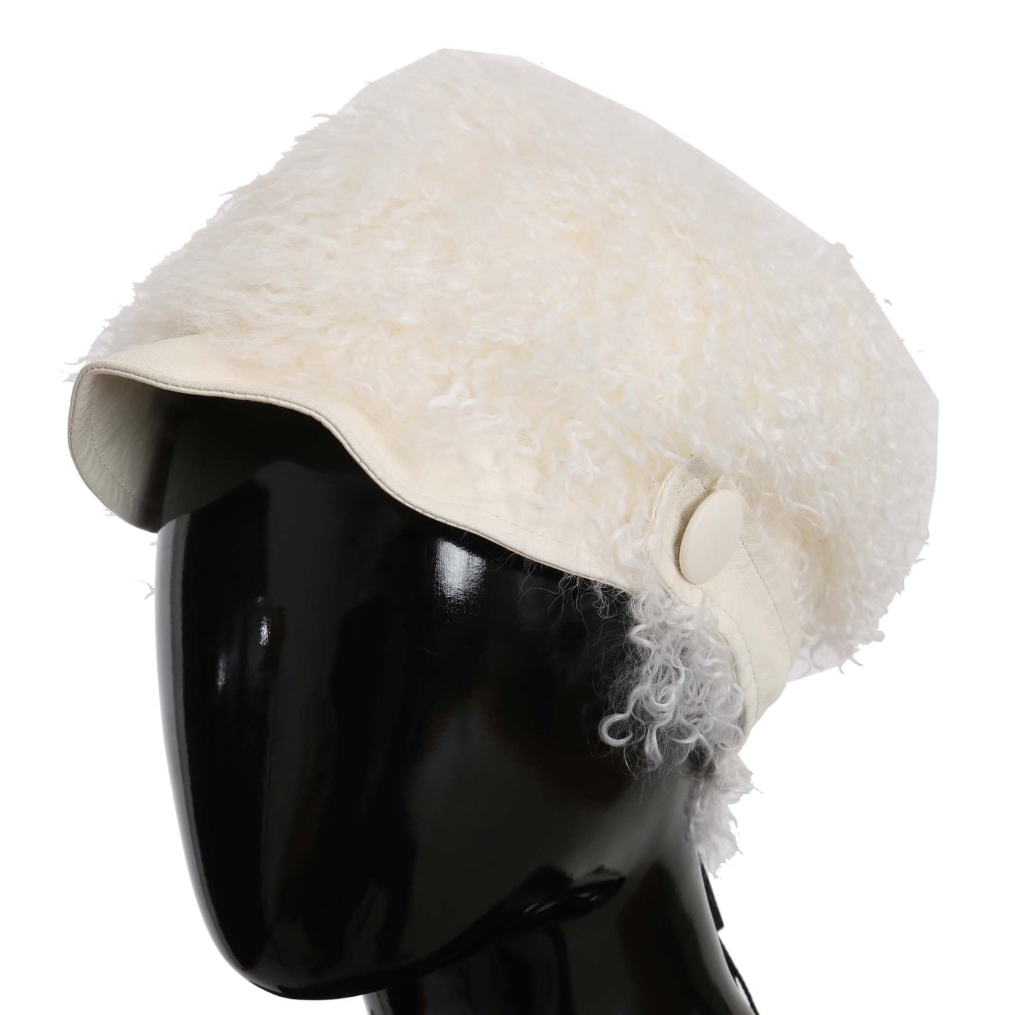 Dolce & Gabbana Elegant Beige Fur Gatsby Cap with Crystal Details