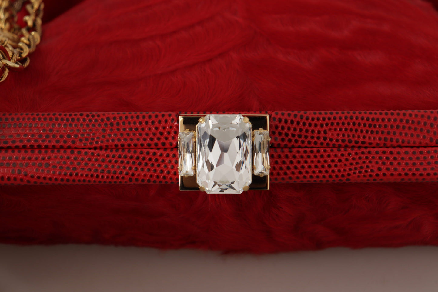 Dolce & Gabbana Elegant Red Fur VANDA Evening Clutch