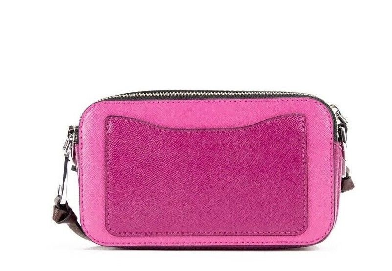 Marc Jacobs The Snapshot Bag Studded Saffiano Leather Magenta Shoulder Bag Purse