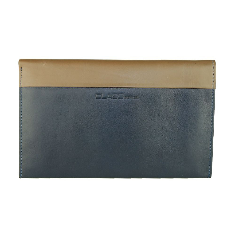 Cavalli Class Sleek Blue and Beige Leather Wallet