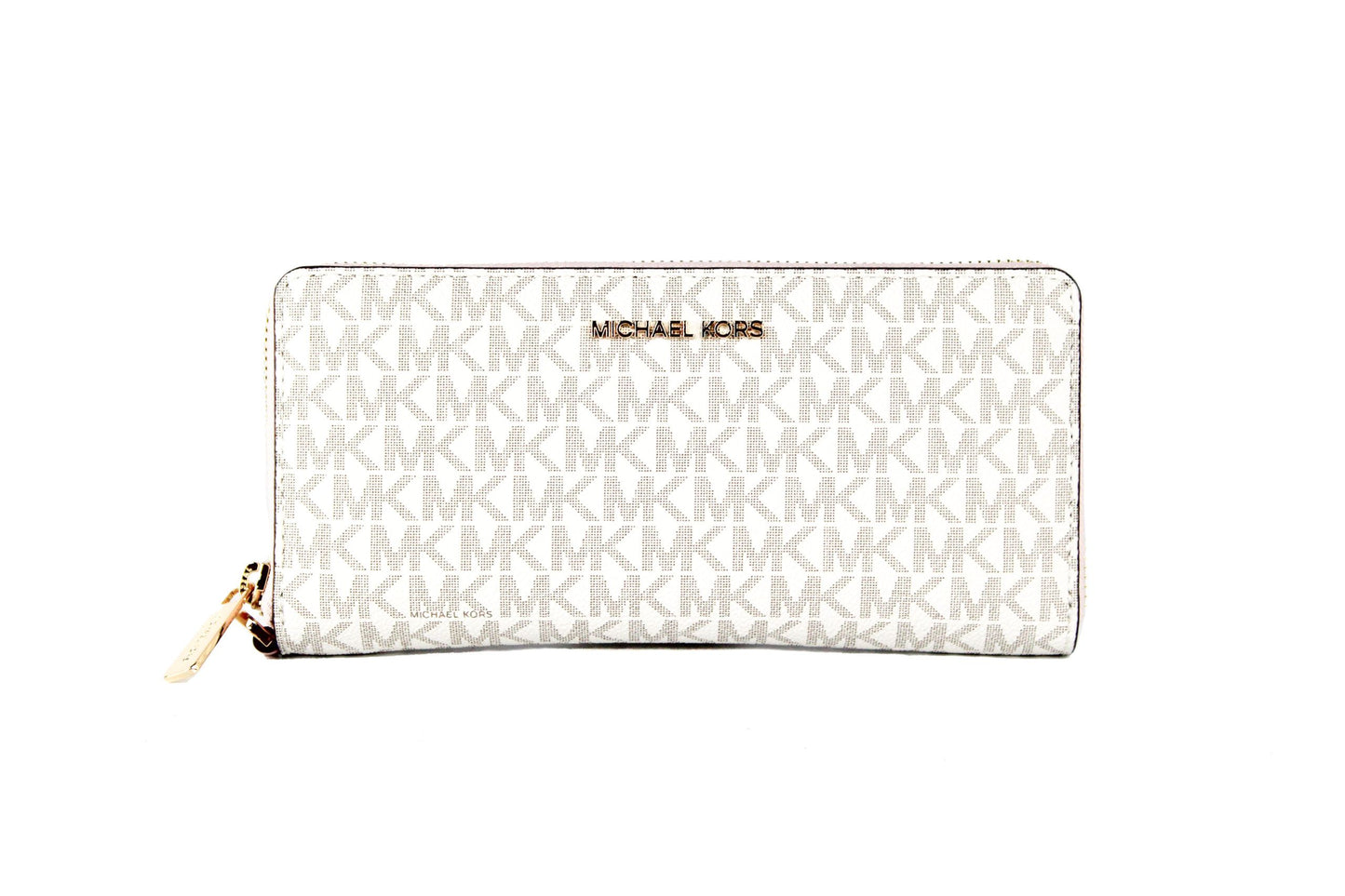 Michael Kors Jet Set Large Continental Travel Clutch Wristlet Wallet Vanilla Signature Powder Blush