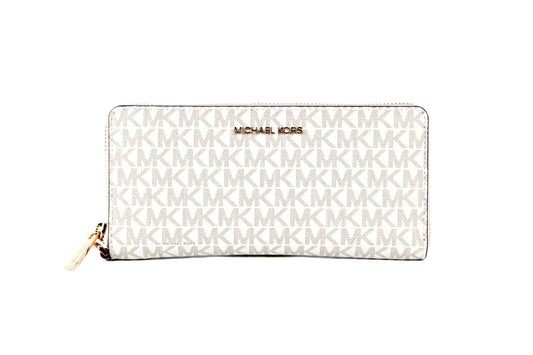 Michael Kors Jet Set Large Continental Travel Clutch Wristlet Wallet Vanilla Signature Powder Blush