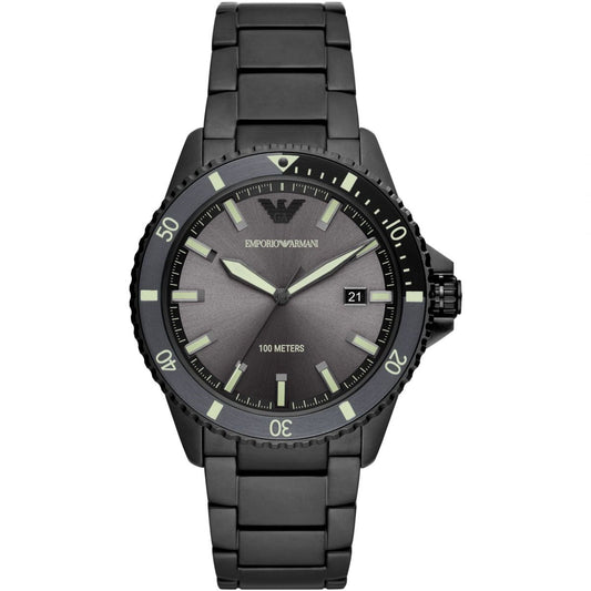 Emporio Armani Sleek Black Steel Quartz Mens Watch