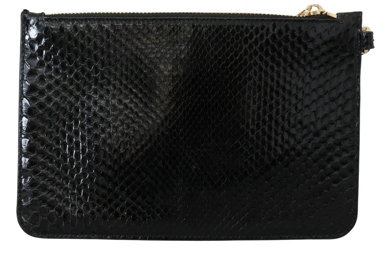 Dolce & Gabbana Elegant Black Leather Clutch with Gold Accents