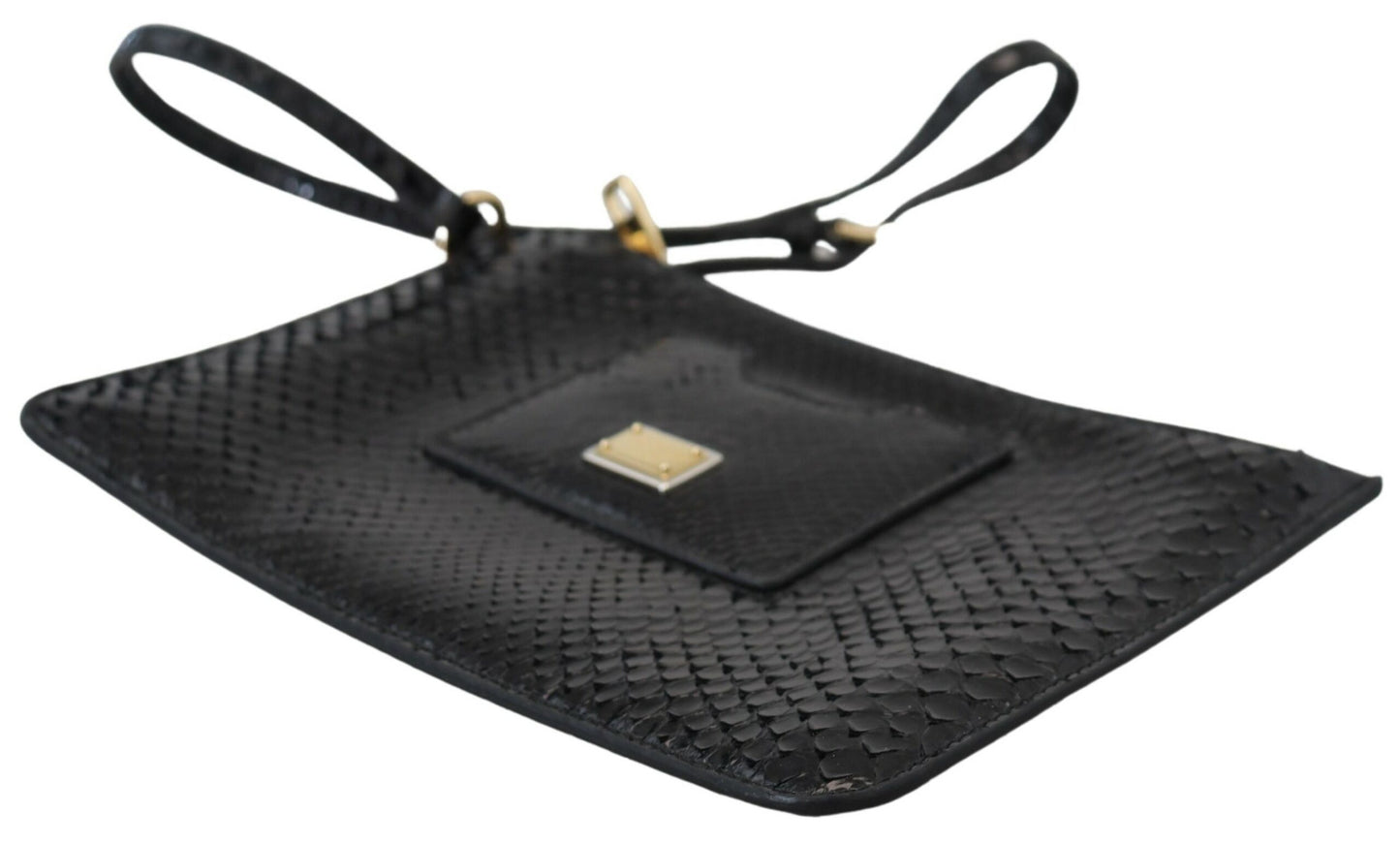 Dolce & Gabbana Elegant Black Leather Clutch with Gold Accents