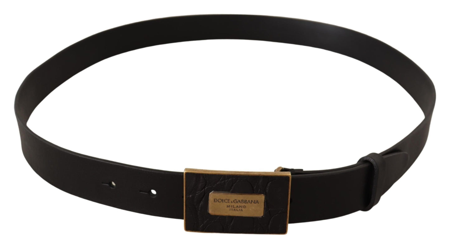 Dolce & Gabbana Black Leather Square Buckle Cintura Belt