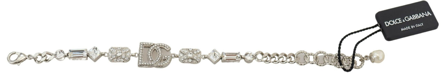 Dolce & Gabbana Elegant Silver Chain Bracelet with Glass Accents