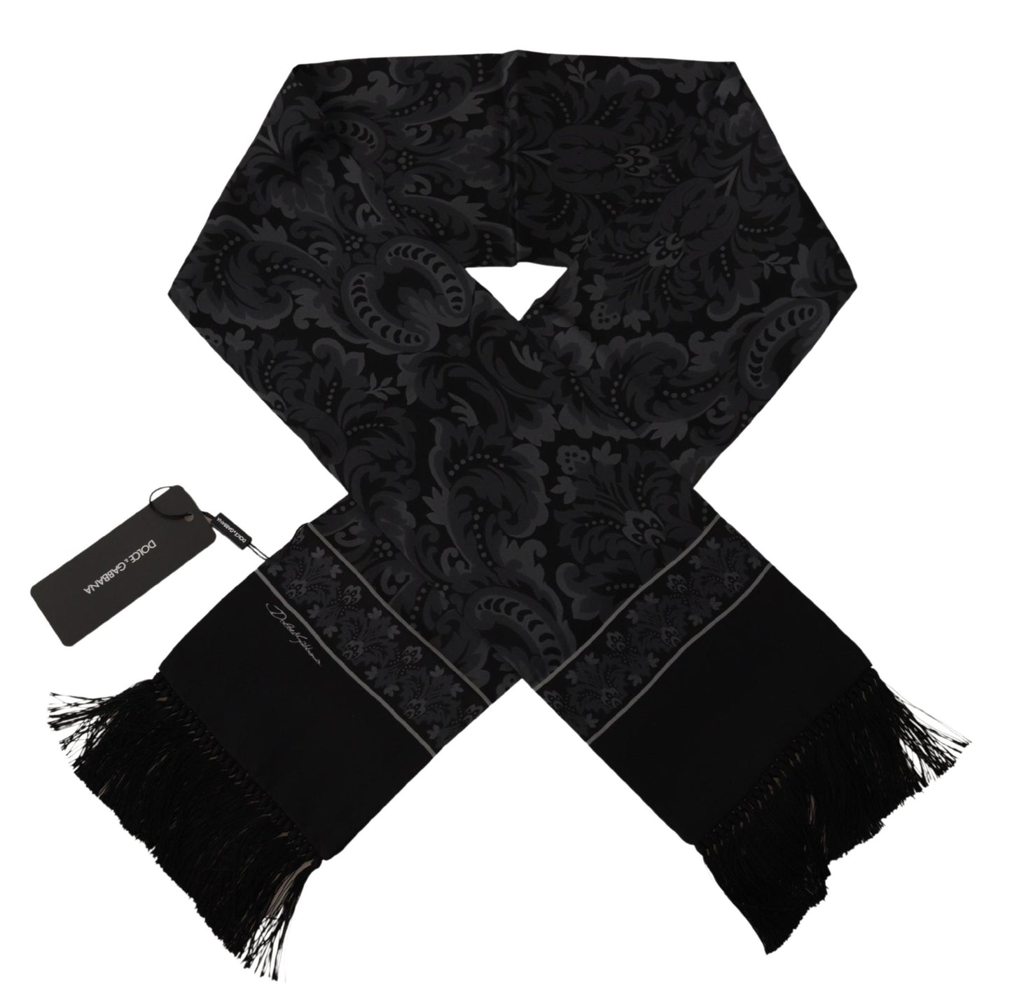 Dolce & Gabbana Elegant Black Floral Silk Men's Scarf