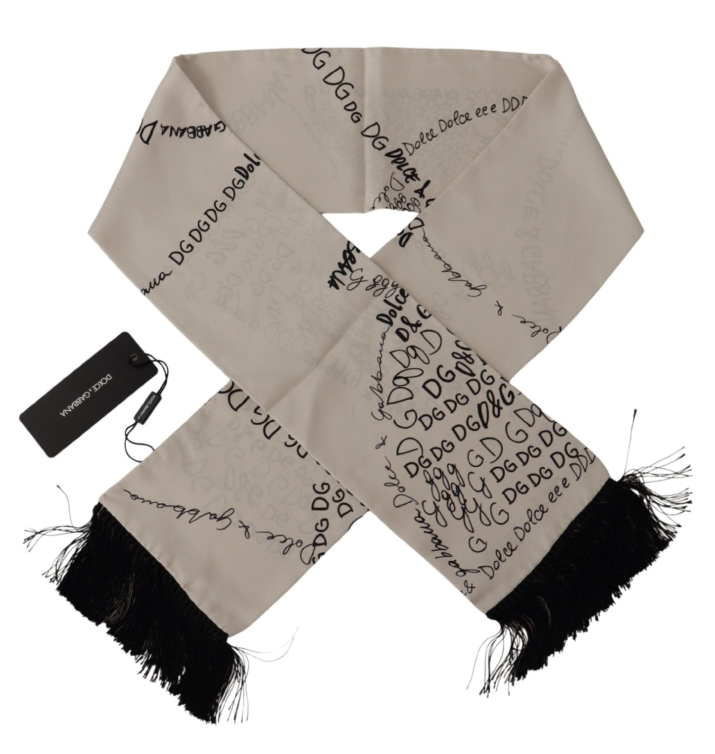 Dolce & Gabbana Elegant White Doodle Silk Men's Scarf