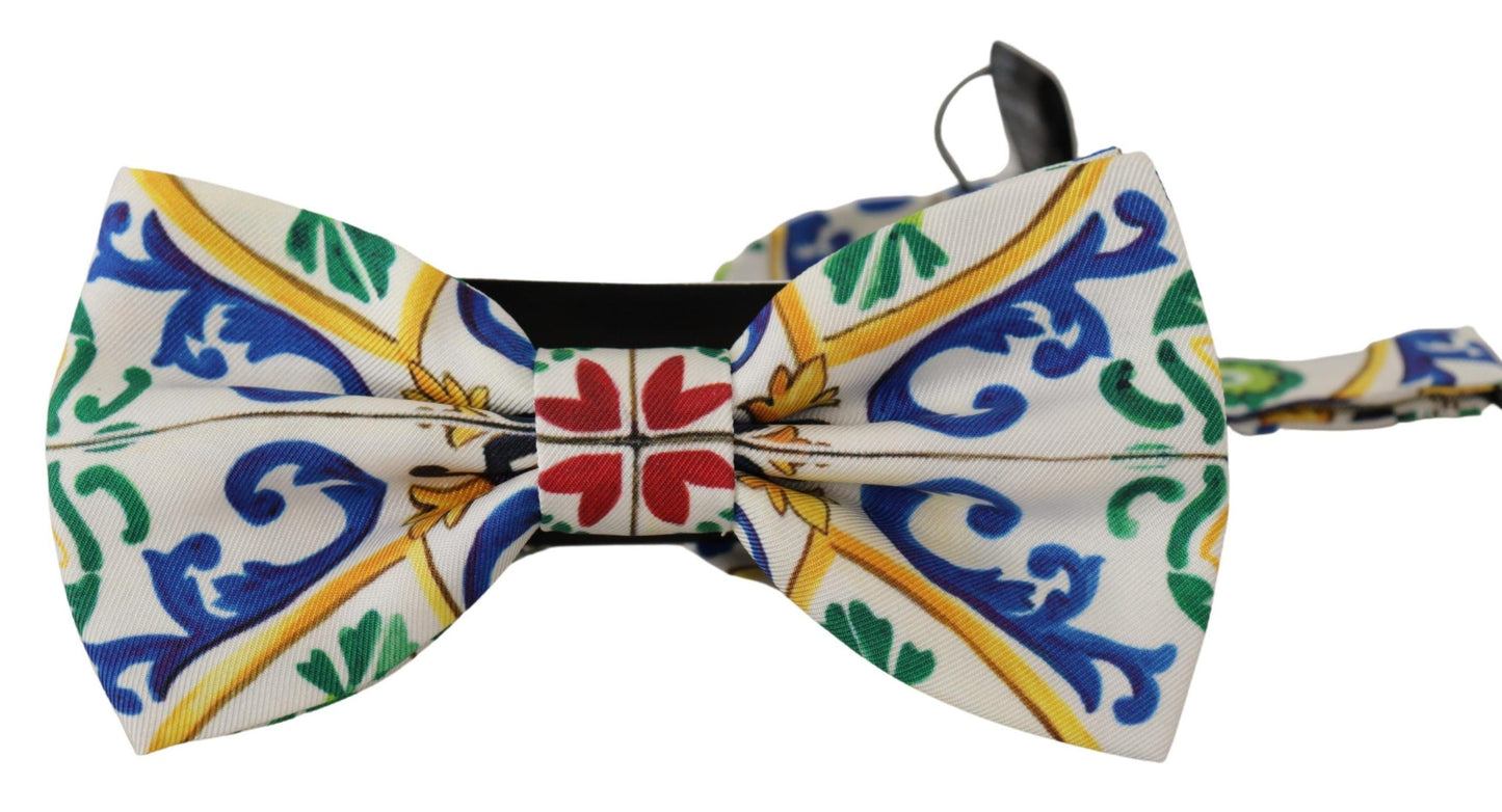 Dolce & Gabbana Elegant Majolica Print Silk Bow Tie