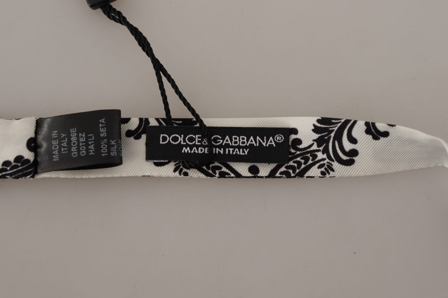 Dolce & Gabbana Elegant White Fantasy Pattern Silk Bow Tie