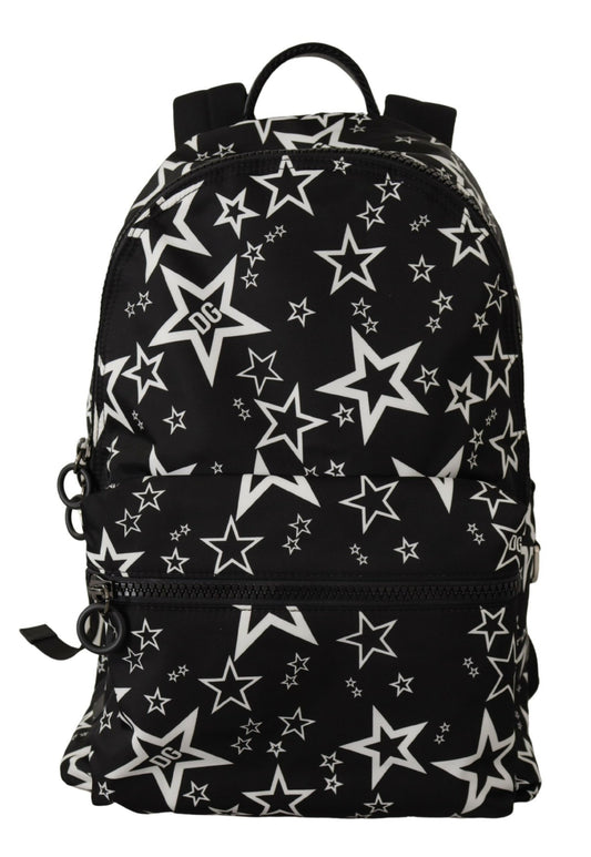 Dolce & Gabbana Star Print Designer Backpack - Black Leather & Nylon