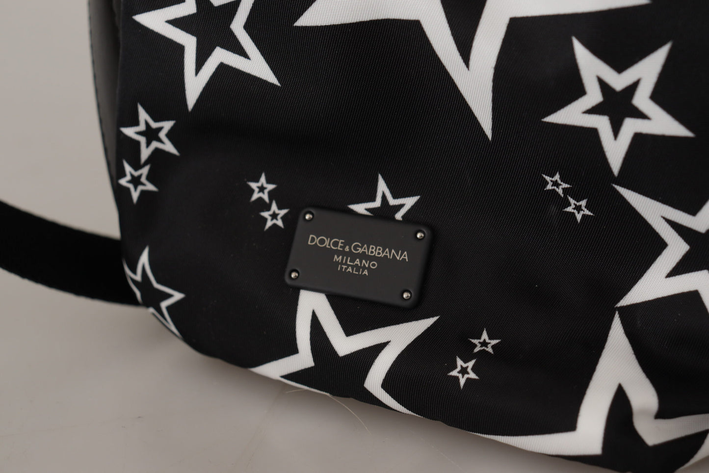 Dolce & Gabbana Star Print Designer Backpack - Black Leather & Nylon