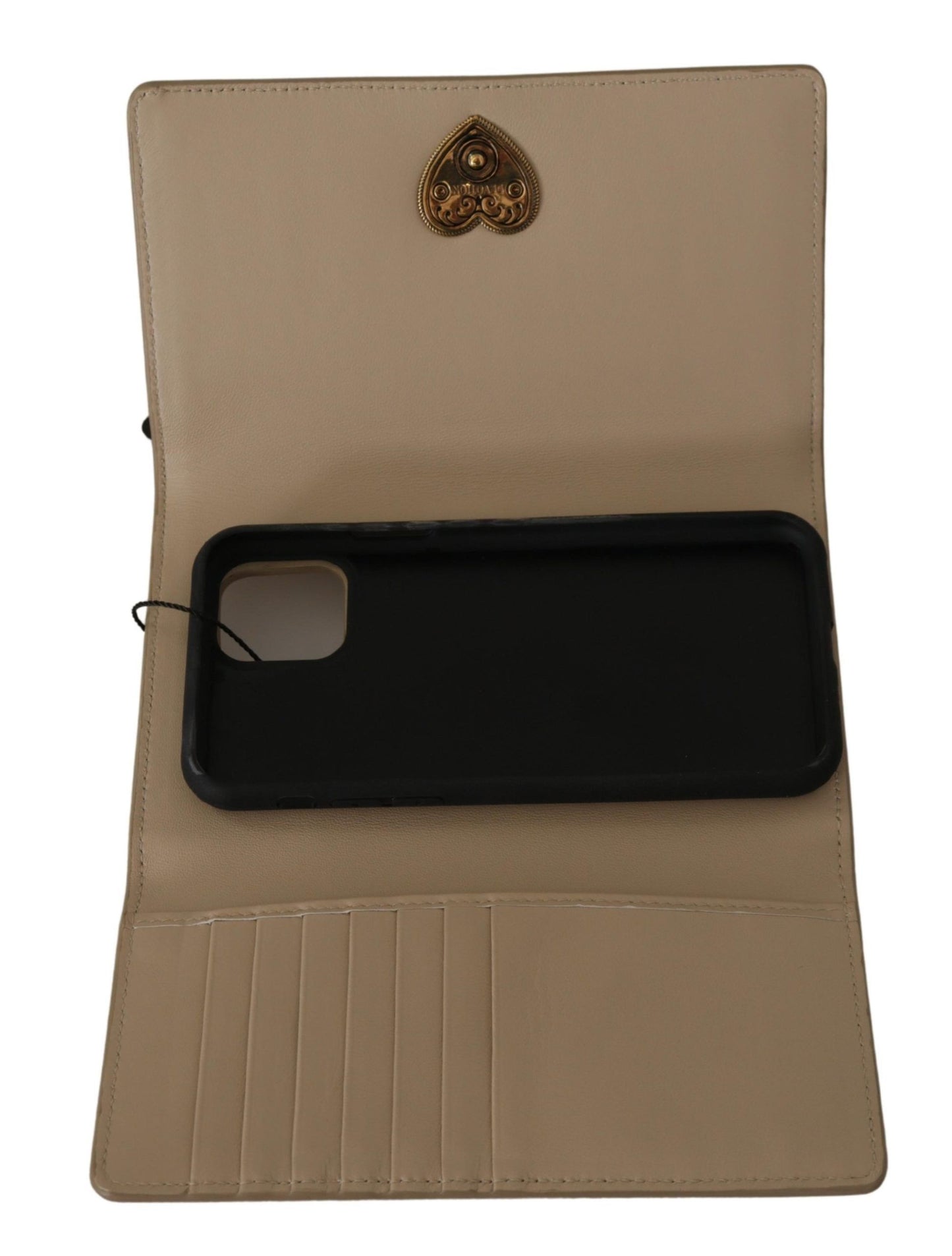 Dolce & Gabbana Elegant Beige Leather iPhone Wallet Case