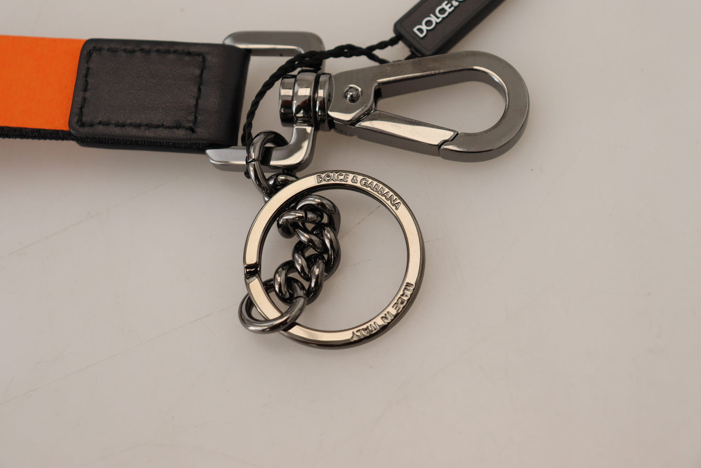 Dolce & Gabbana Chic Orange Keychain with Brass Details