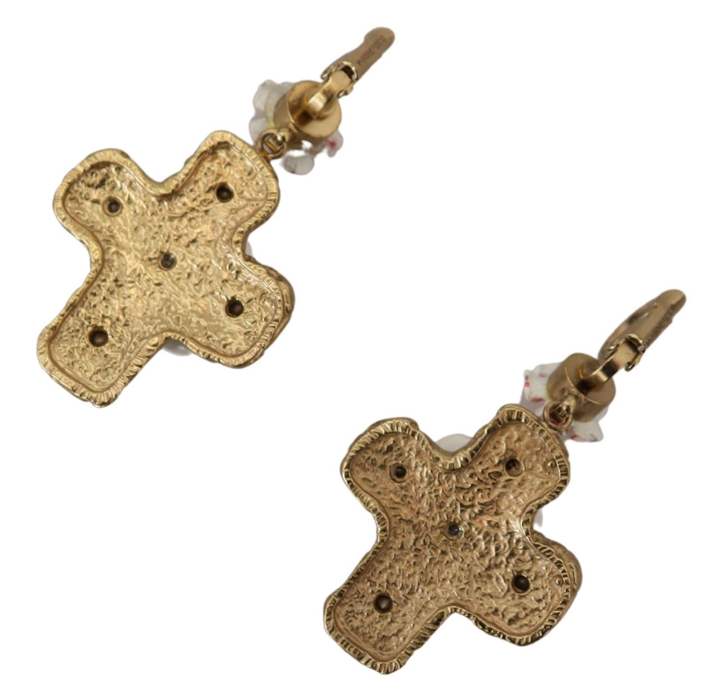 Dolce & Gabbana Gold and Pink Sicily Cross Dangling Earrings