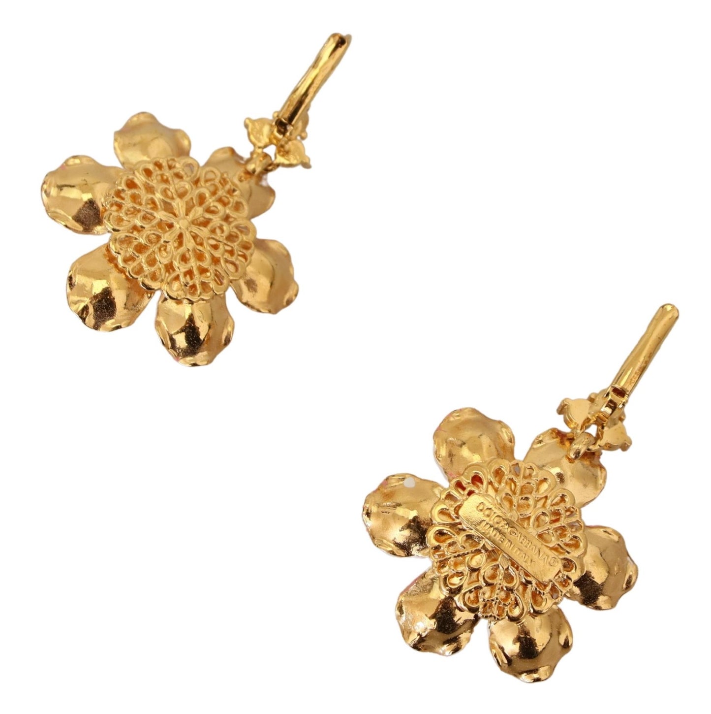 Dolce & Gabbana Elegant Gold & Pink Floral Dangling Earrings