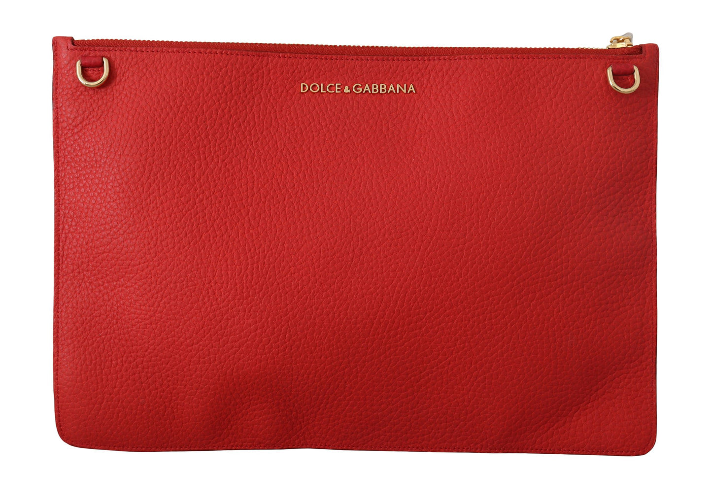 Dolce & Gabbana Elegant Red Leather Clutch with Gold Accents