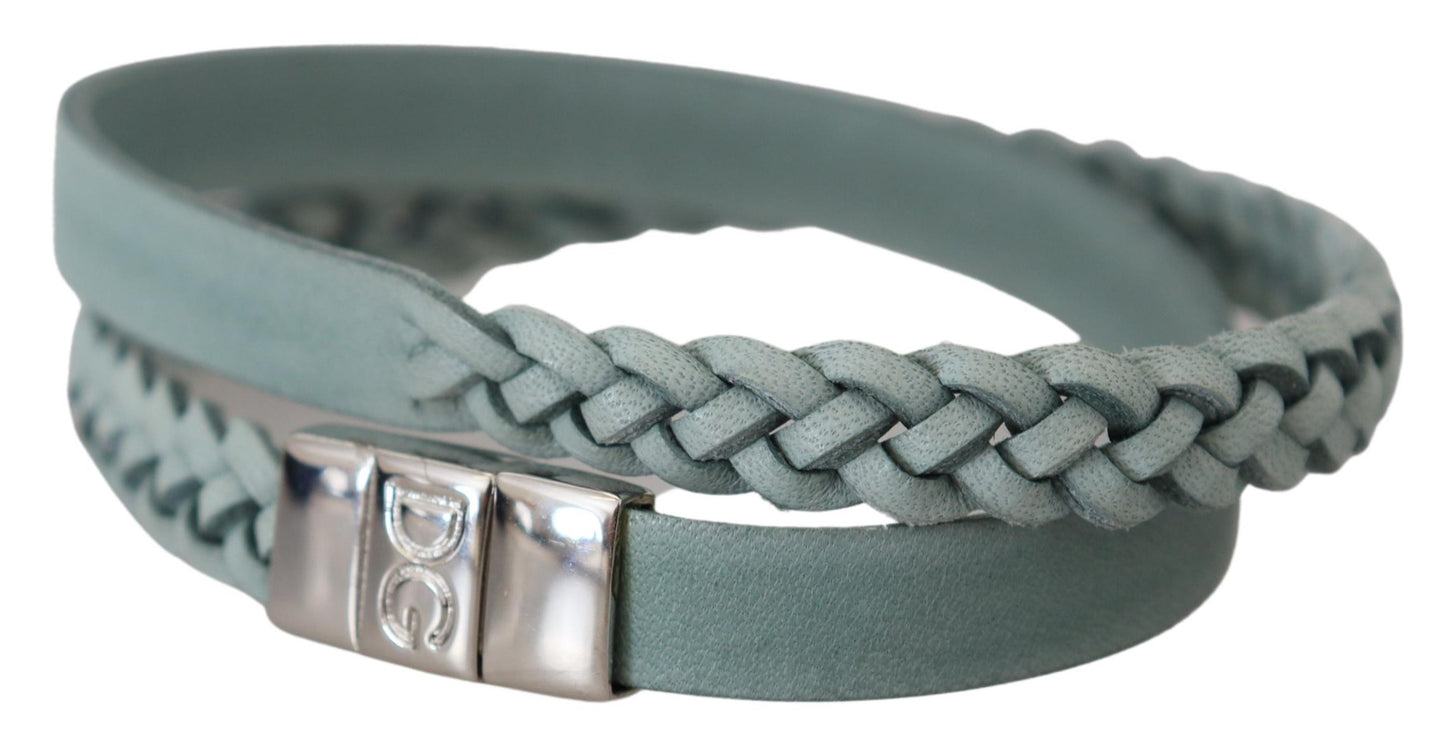 Dolce & Gabbana Elegant Light Blue Leather Wrap Bracelet