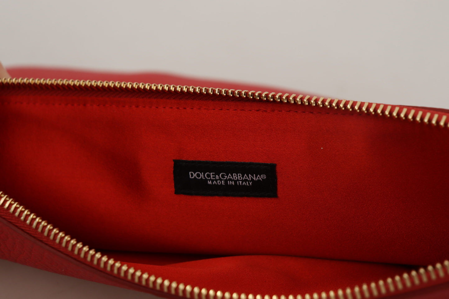 Dolce & Gabbana Elegant Red Leather Clutch with Gold Accents