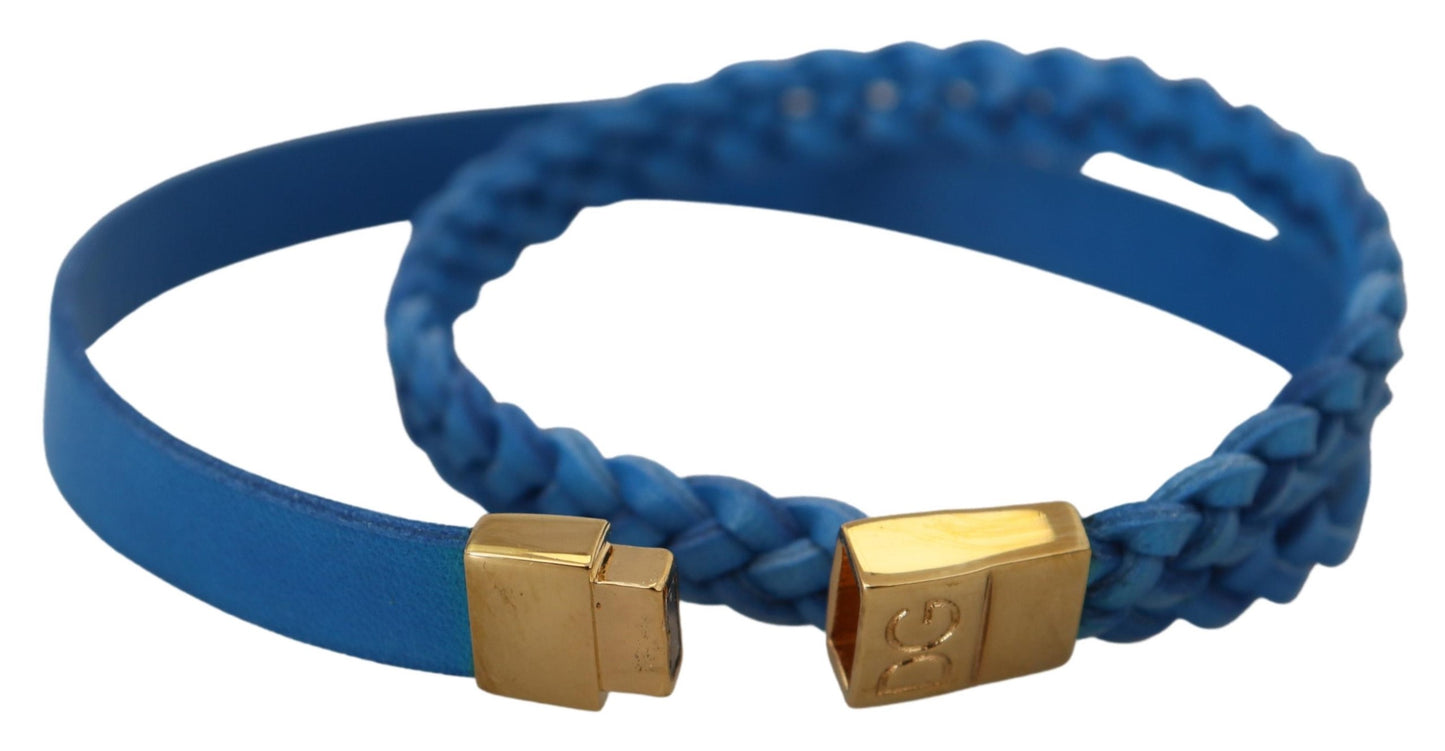 Dolce & Gabbana Elegant Leather Wrap Bracelet in Blue & Gold