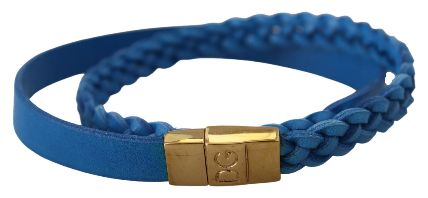 Dolce & Gabbana Elegant Leather Wrap Bracelet in Blue & Gold