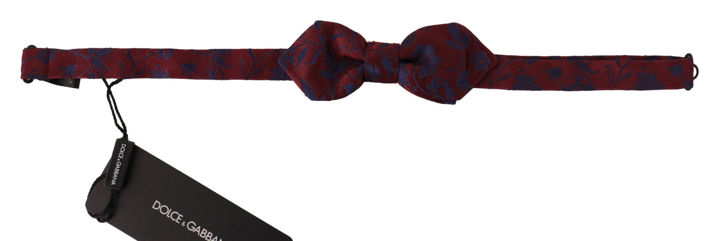 Dolce & Gabbana Maroon Silk Bow Tie with Blue Flower Pattern