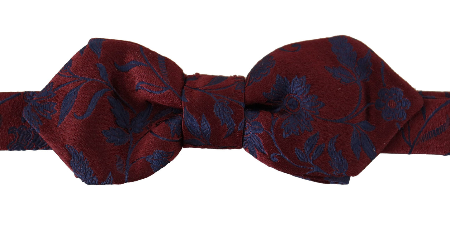 Dolce & Gabbana Maroon Silk Bow Tie with Blue Flower Pattern