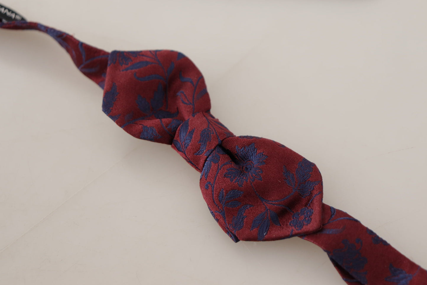 Dolce & Gabbana Maroon Silk Bow Tie with Blue Flower Pattern